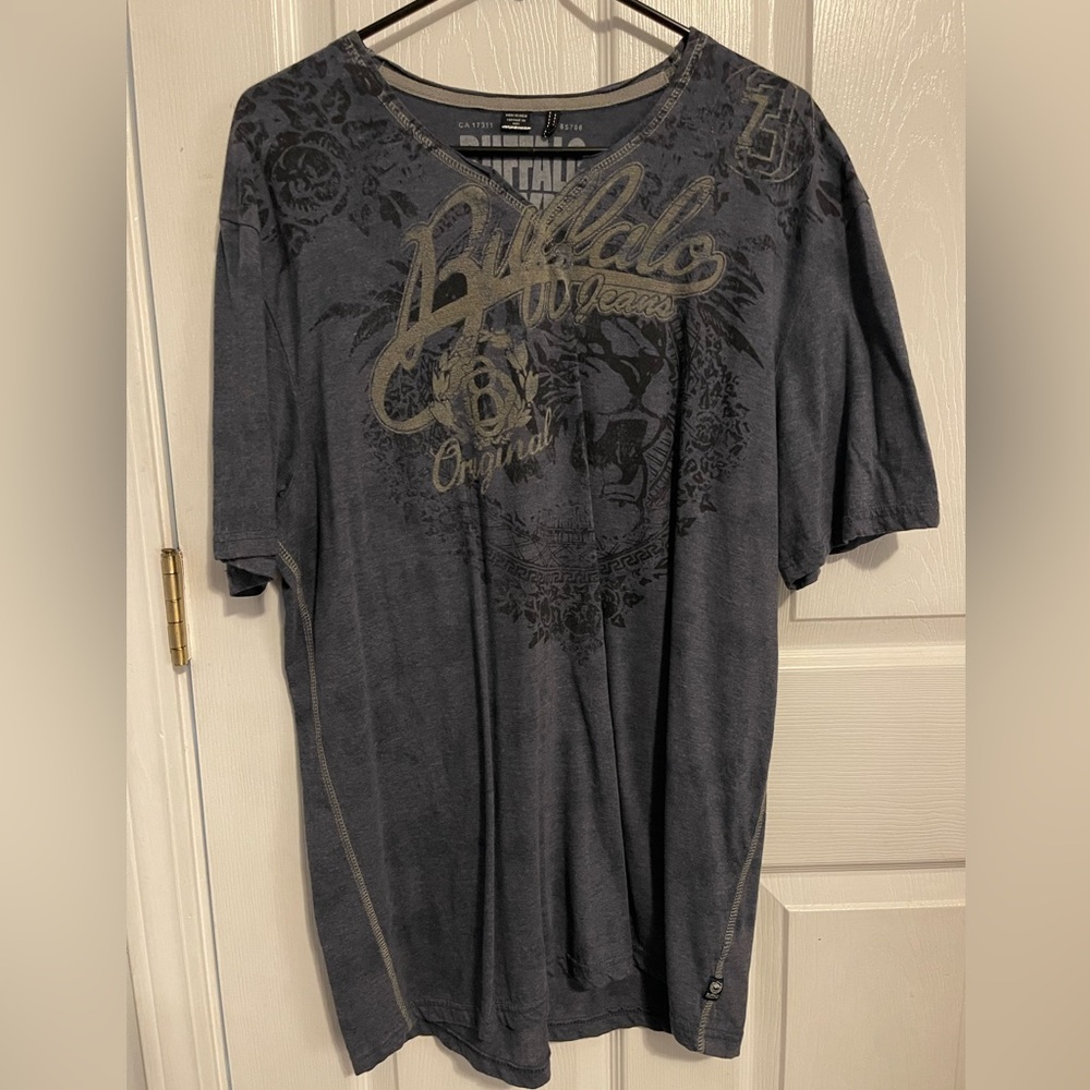 Men’s printed casual v-neck tshirt XL bluish/gray